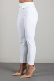 Elisabetta Franchi Pantaloni Slim In Doppio Crêpe con Morsetto Logo PA19566E2 AVORIO