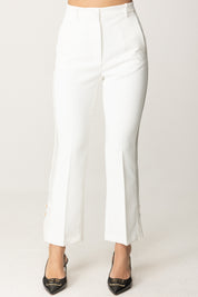 Elisabetta Franchi Pantaloni Smoking Alla Caviglia con Bande In Raso PA08651E2 AVORIO