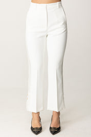 Elisabetta Franchi Pantaloni Smoking Alla Caviglia con Bande In Raso PA08651E2 AVORIO