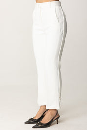 Elisabetta Franchi Pantaloni Smoking Alla Caviglia con Bande In Raso PA08651E2 AVORIO