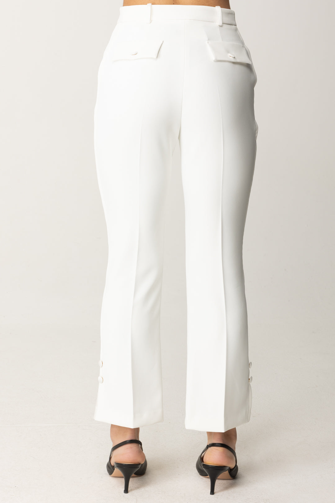 Elisabetta Franchi Pantaloni Smoking Alla Caviglia con Bande In Raso PA08651E2 AVORIO