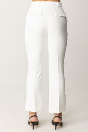 Elisabetta Franchi Pantaloni Smoking Alla Caviglia con Bande In Raso PA08651E2 AVORIO