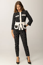 Elisabetta Franchi Pantaloni Stampa Logo con Dettagli a Contrasto PAS0156E2 NERO/MILK