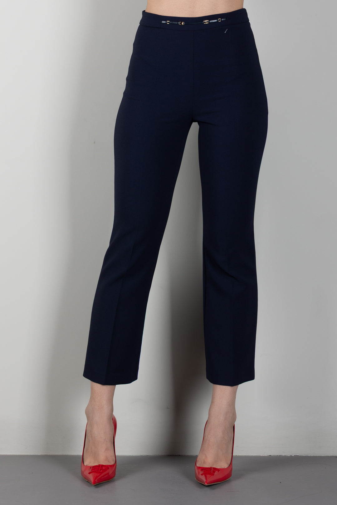 Elisabetta Franchi Pantaloni Svasati con Dettaglio Gioiello In Vita PA19866E2 BLU NOTTE