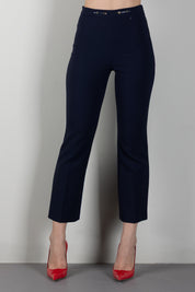 Elisabetta Franchi Pantaloni Svasati con Dettaglio Gioiello In Vita PA19866E2 BLU NOTTE
