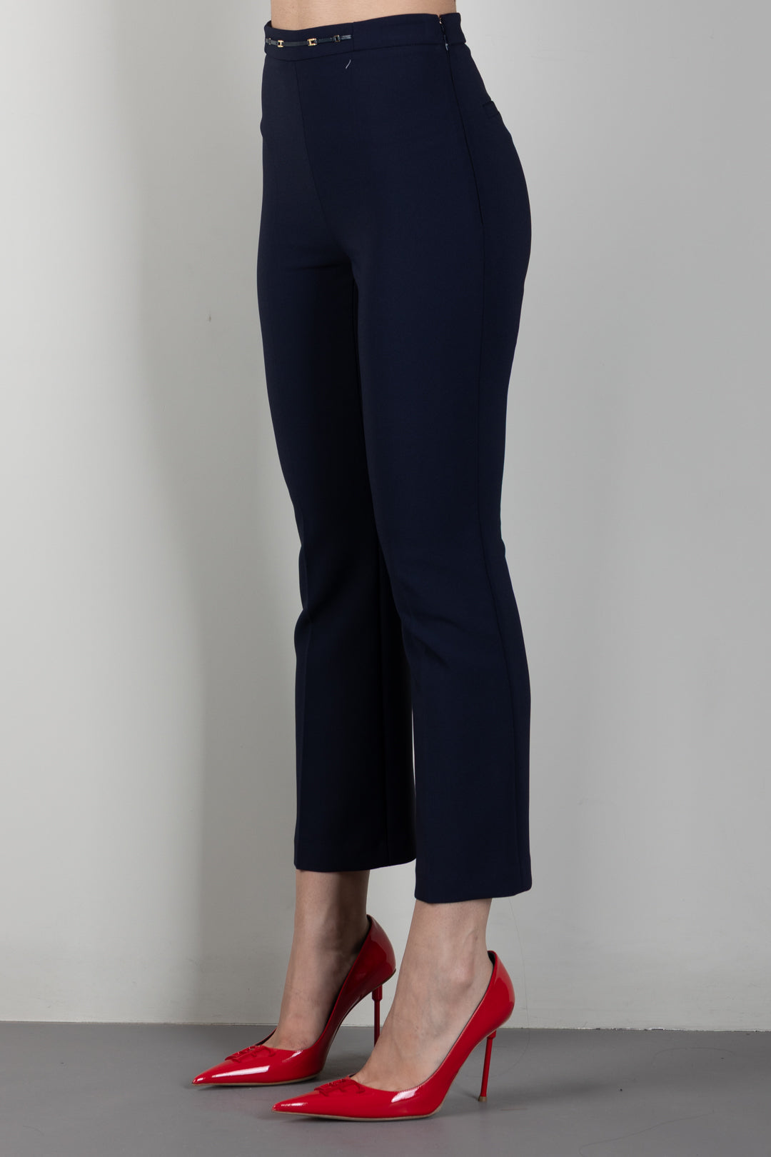 Elisabetta Franchi Pantaloni Svasati con Dettaglio Gioiello In Vita PA19866E2 BLU NOTTE