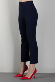 Elisabetta Franchi Pantaloni Svasati con Dettaglio Gioiello In Vita PA19866E2 BLU NOTTE