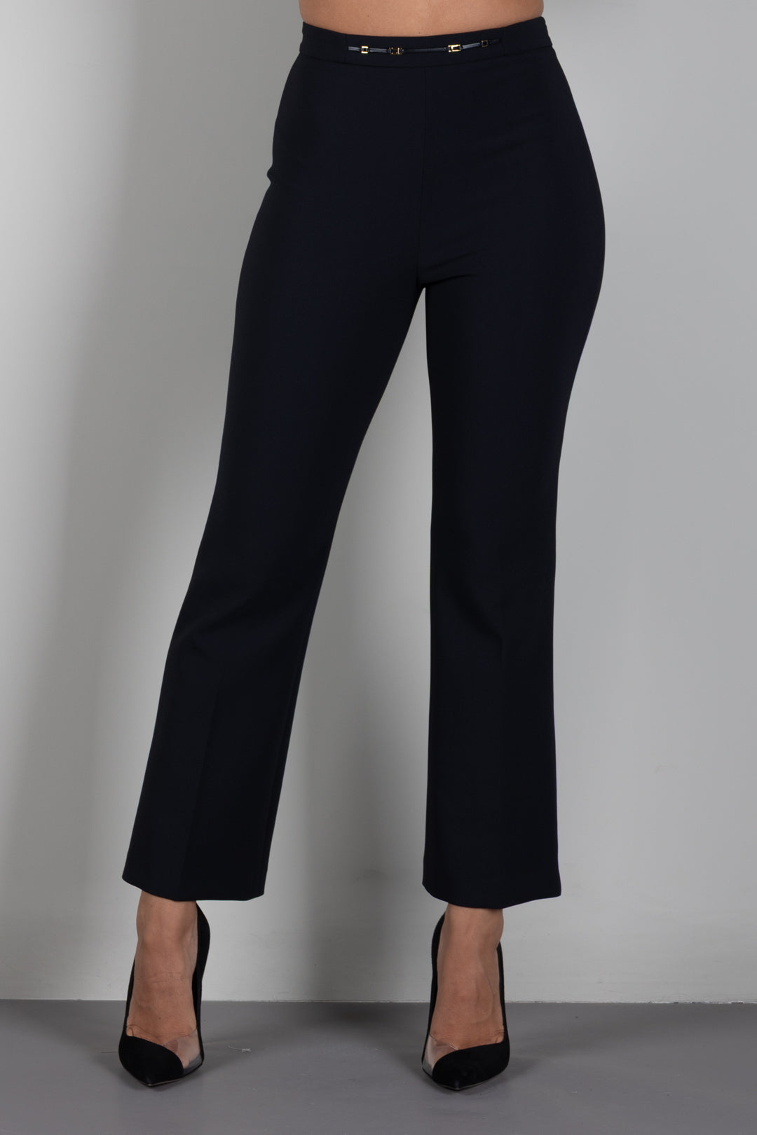 Elisabetta Franchi Pantaloni Svasati con Dettaglio Gioiello In Vita PA19866E2 NERO
