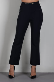 Elisabetta Franchi Pantaloni Svasati con Dettaglio Gioiello In Vita PA19866E2 NERO