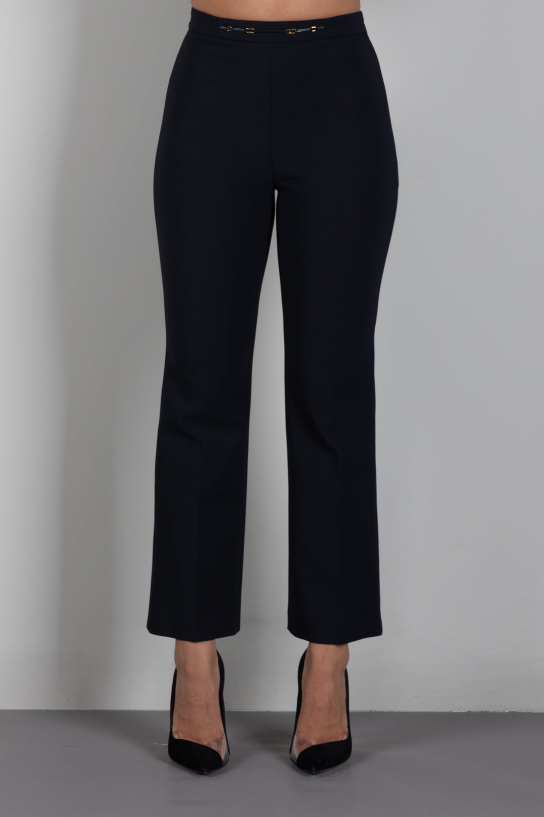 Elisabetta Franchi Pantaloni Svasati con Dettaglio Gioiello In Vita PA19866E2 NERO