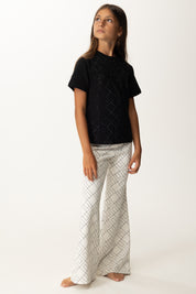 Elisabetta Franchi Bambina Pantaloni Svasati In Crepe con Stampa Logo EFPA2870GA023 MILK-NERO/NERO