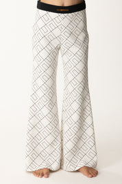 Elisabetta Franchi Bambina Pantaloni Svasati In Crepe con Stampa Logo EFPA2870GA023 MILK-NERO/NERO