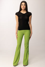 Elisabetta Franchi Pantaloni Vita Alta In Crêpe Leggero e Raso PA18462E2 ALOE