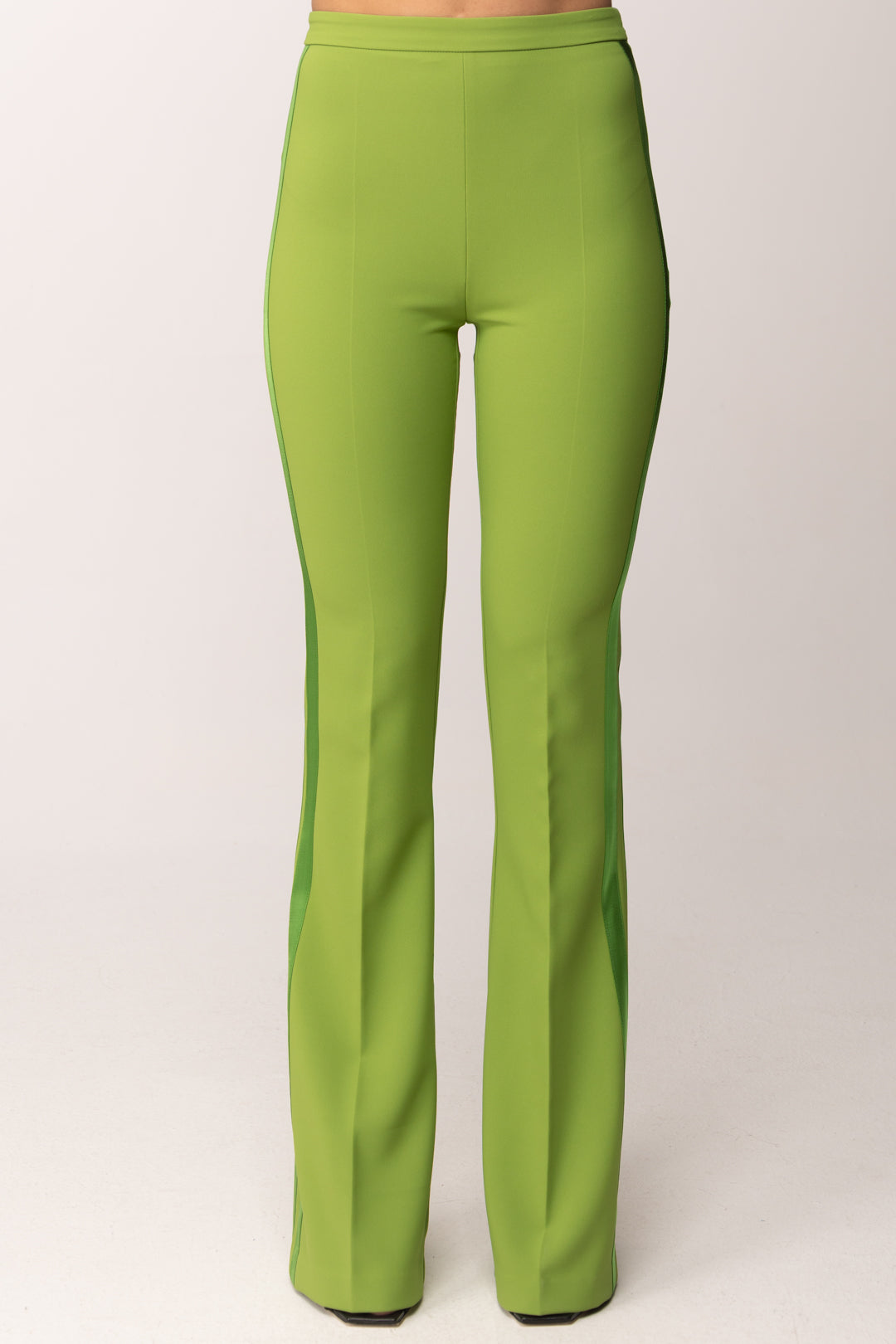 Elisabetta Franchi Pantaloni Vita Alta In Crêpe Leggero e Raso PA18462E2 ALOE