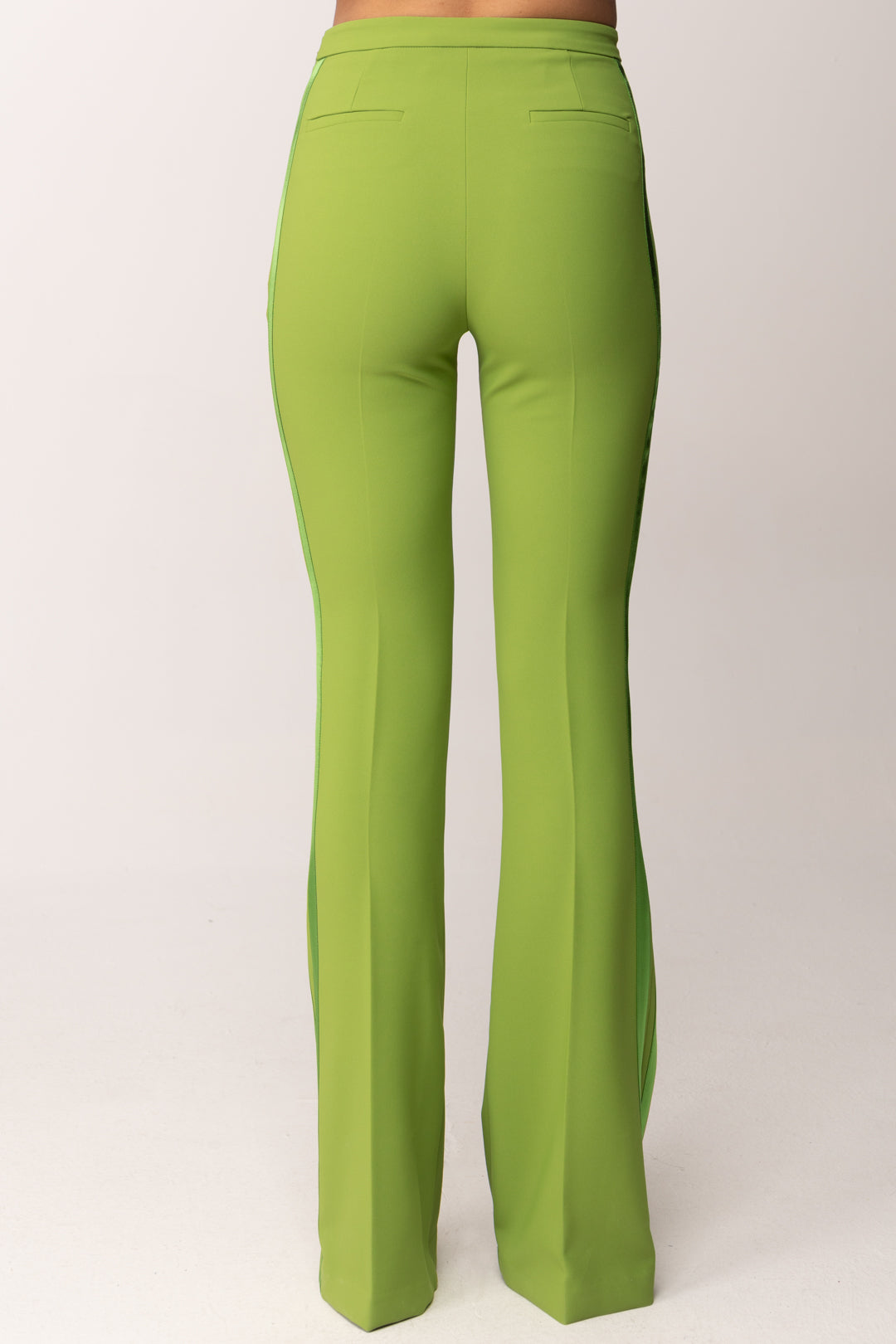 Elisabetta Franchi Pantaloni Vita Alta In Crêpe Leggero e Raso PA18462E2 ALOE