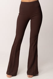 Elisabetta Franchi Pantaloni Vita Alta In Crêpe Leggero e Raso PA18462E2 CACAO