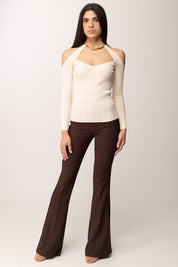 Elisabetta Franchi Pantaloni Vita Alta In Crêpe Leggero e Raso PA18462E2 CACAO