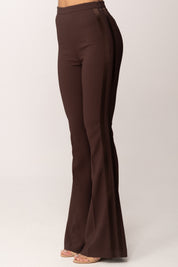 Elisabetta Franchi Pantaloni Vita Alta In Crêpe Leggero e Raso PA18462E2 CACAO