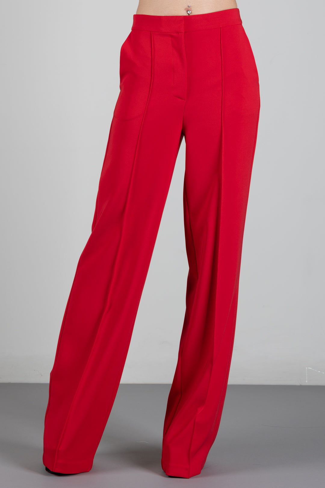 Elisabetta Franchi Pantaloni Vita Alta Palazzo In Crêpe Leggero PA20267E2 RED PASSION