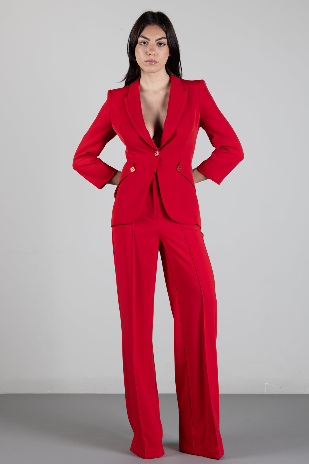 Elisabetta Franchi Pantaloni Vita Alta Palazzo In Crêpe Leggero PA20267E2 RED PASSION
