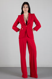 Elisabetta Franchi Pantaloni Vita Alta Palazzo In Crêpe Leggero PA20267E2 RED PASSION