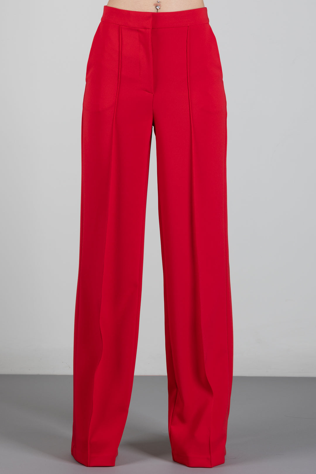 Elisabetta Franchi Pantaloni Vita Alta Palazzo In Crêpe Leggero PA20267E2 RED PASSION
