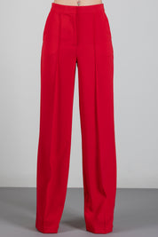 Elisabetta Franchi Pantaloni Vita Alta Palazzo In Crêpe Leggero PA20267E2 RED PASSION