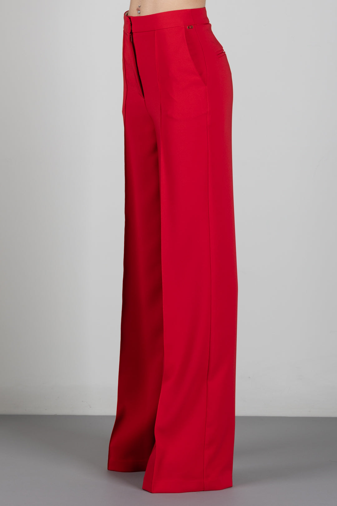 Elisabetta Franchi Pantaloni Vita Alta Palazzo In Crêpe Leggero PA20267E2 RED PASSION