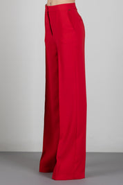 Elisabetta Franchi Pantaloni Vita Alta Palazzo In Crêpe Leggero PA20267E2 RED PASSION