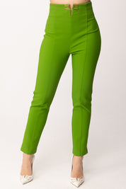 Elisabetta Franchi Pantaloni Vita Alta Stretch con Dettagli Logo PA16361E2 ALOE