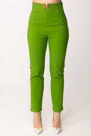 Elisabetta Franchi Pantaloni Vita Alta Stretch con Dettagli Logo PA16361E2 ALOE