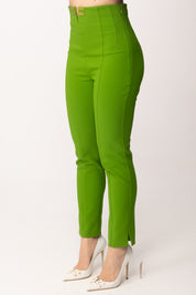 Elisabetta Franchi Pantaloni Vita Alta Stretch con Dettagli Logo PA16361E2 ALOE