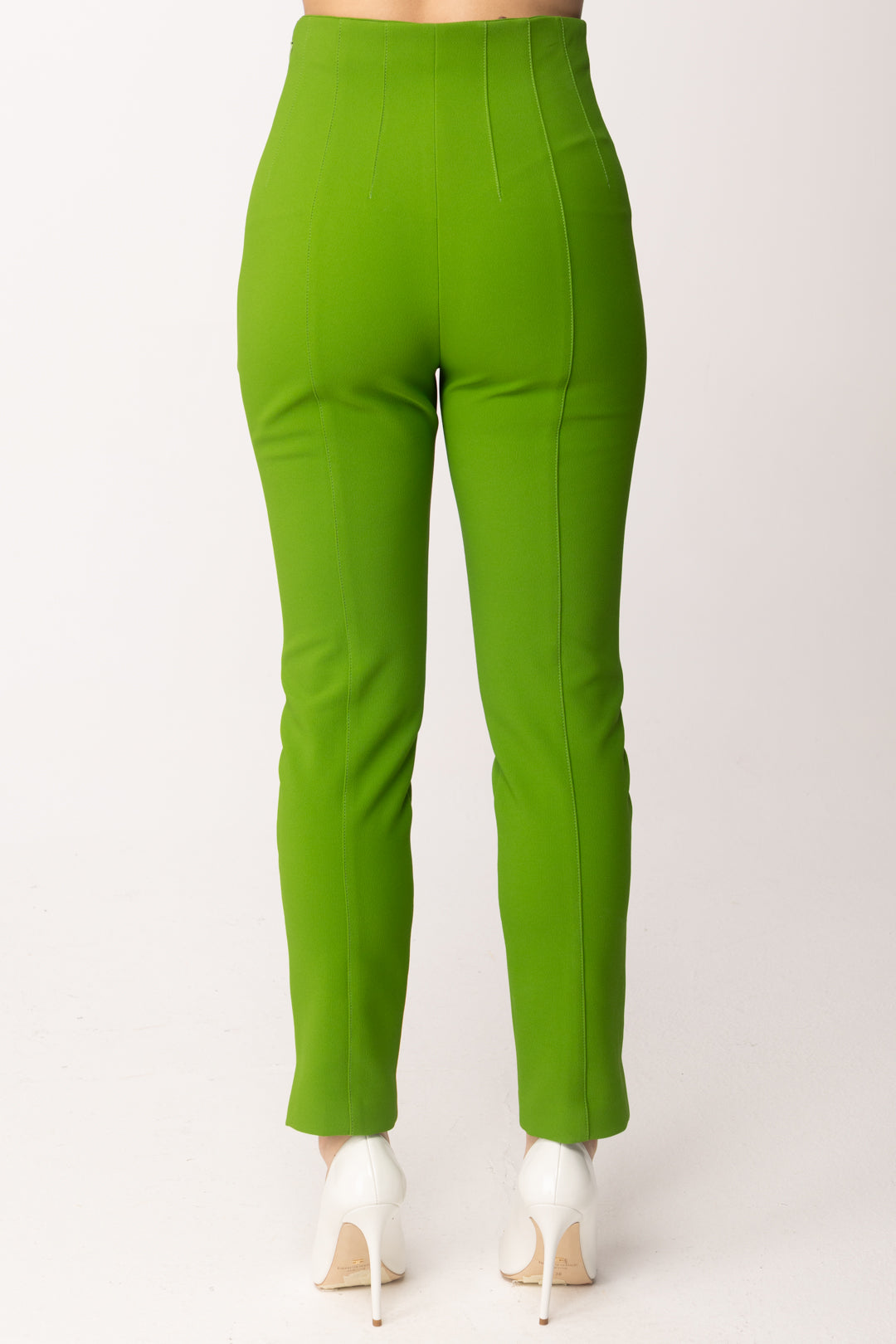 Elisabetta Franchi Pantaloni Vita Alta Stretch con Dettagli Logo PA16361E2 ALOE