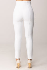 Elisabetta Franchi Pantaloni Vita Alta Stretch con Dettagli Logo PA16361E2 AVORIO