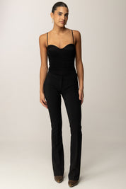 Elisabetta Franchi Pantaloni Vita Bassa con Etichetta Logo PA13357E2 NERO