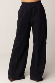 Pinko Pantaloni Wide Leg con Bottoni Dorati Laterali BLU TENEBRA