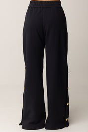 Pinko Pantaloni Wide Leg con Bottoni Dorati Laterali BLU TENEBRA