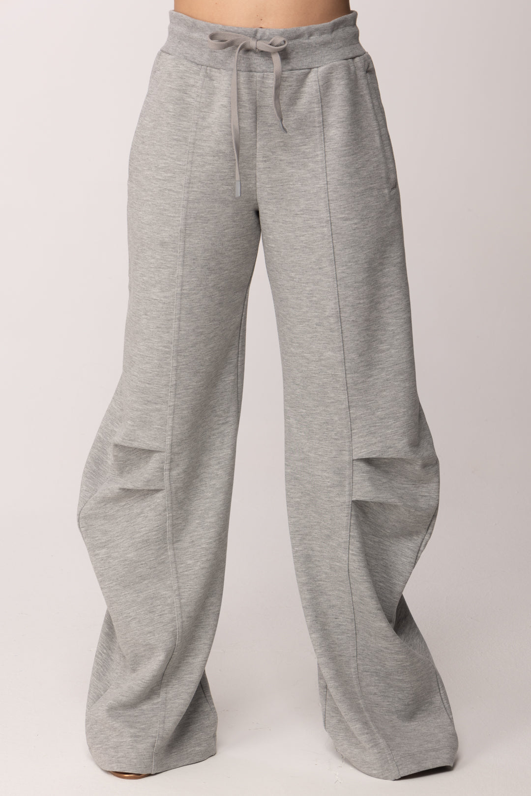 Patrizia Pepe Pantaloni Wide Leg con Coulisse e Volumi Strutturati 8P0784 J391 GRIGIO MELANGE