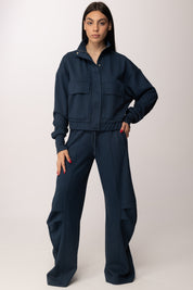 Patrizia Pepe Pantaloni Wide Leg con Coulisse e Volumi Strutturati 8P0784 J391 LAGOON BLUE