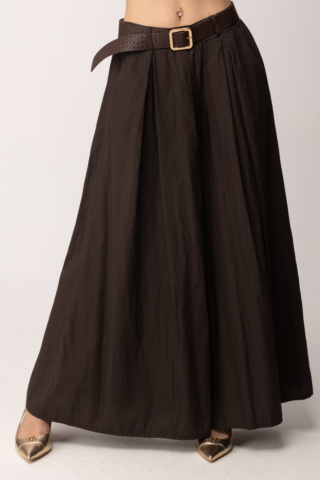 Khloe Femme Pantaloni Wide Leg con Piegoni e Cintura 33637 CACAO