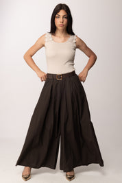 Khloe Femme Pantaloni Wide Leg con Piegoni e Cintura 33637 CACAO