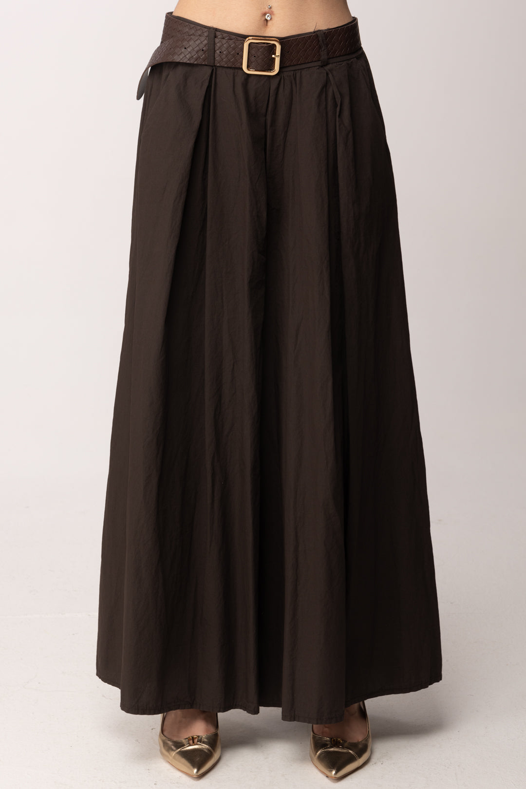 Khloe Femme Pantaloni Wide Leg con Piegoni e Cintura 33637 CACAO