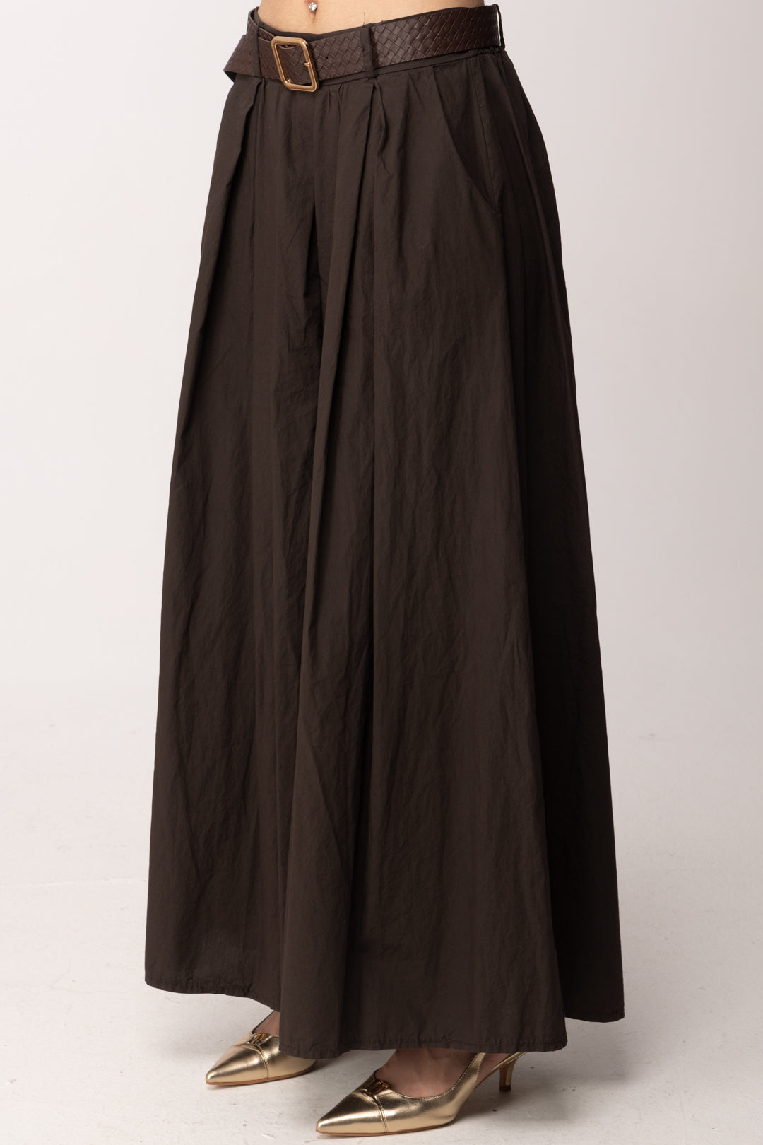 Khloe Femme Pantaloni Wide Leg con Piegoni e Cintura 33637 CACAO