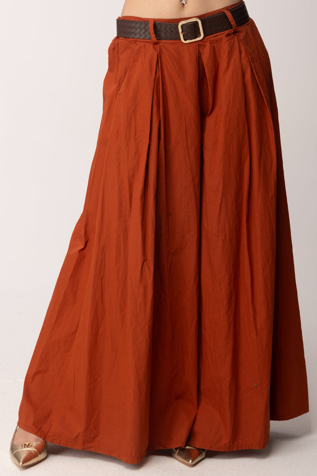 Khloe Femme Pantaloni Wide Leg con Piegoni e Cintura 33637 MATTONE