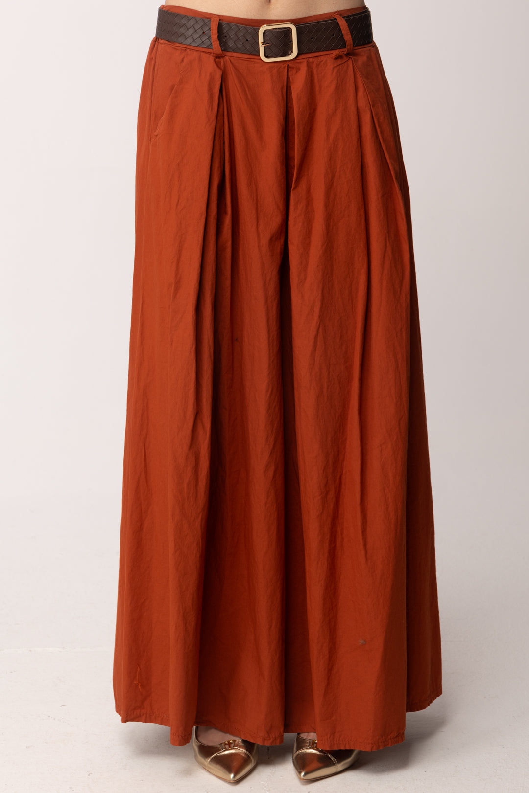 Khloe Femme Pantaloni Wide Leg con Piegoni e Cintura 33637 MATTONE