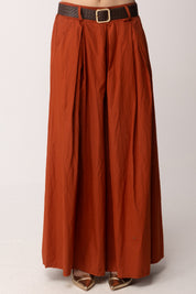 Khloe Femme Pantaloni Wide Leg con Piegoni e Cintura 33637 MATTONE