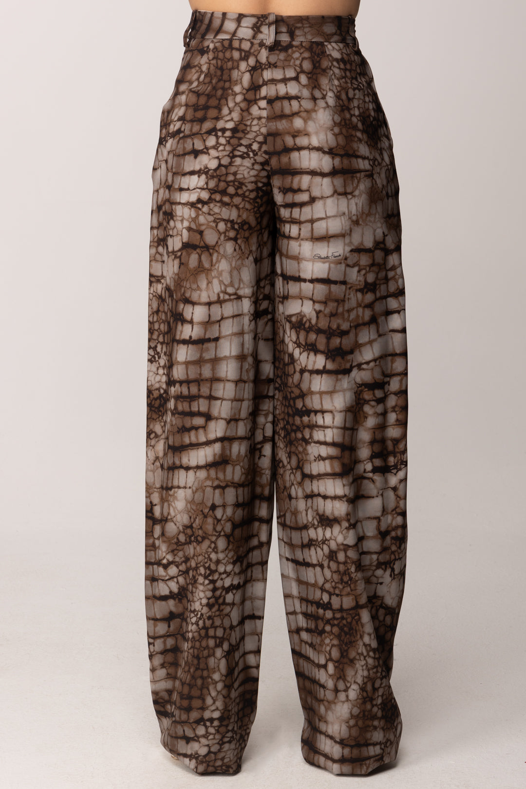 Elisabetta Franchi Pantaloni Wide Leg con Stampa Alligatore PA16261E2 CACAO