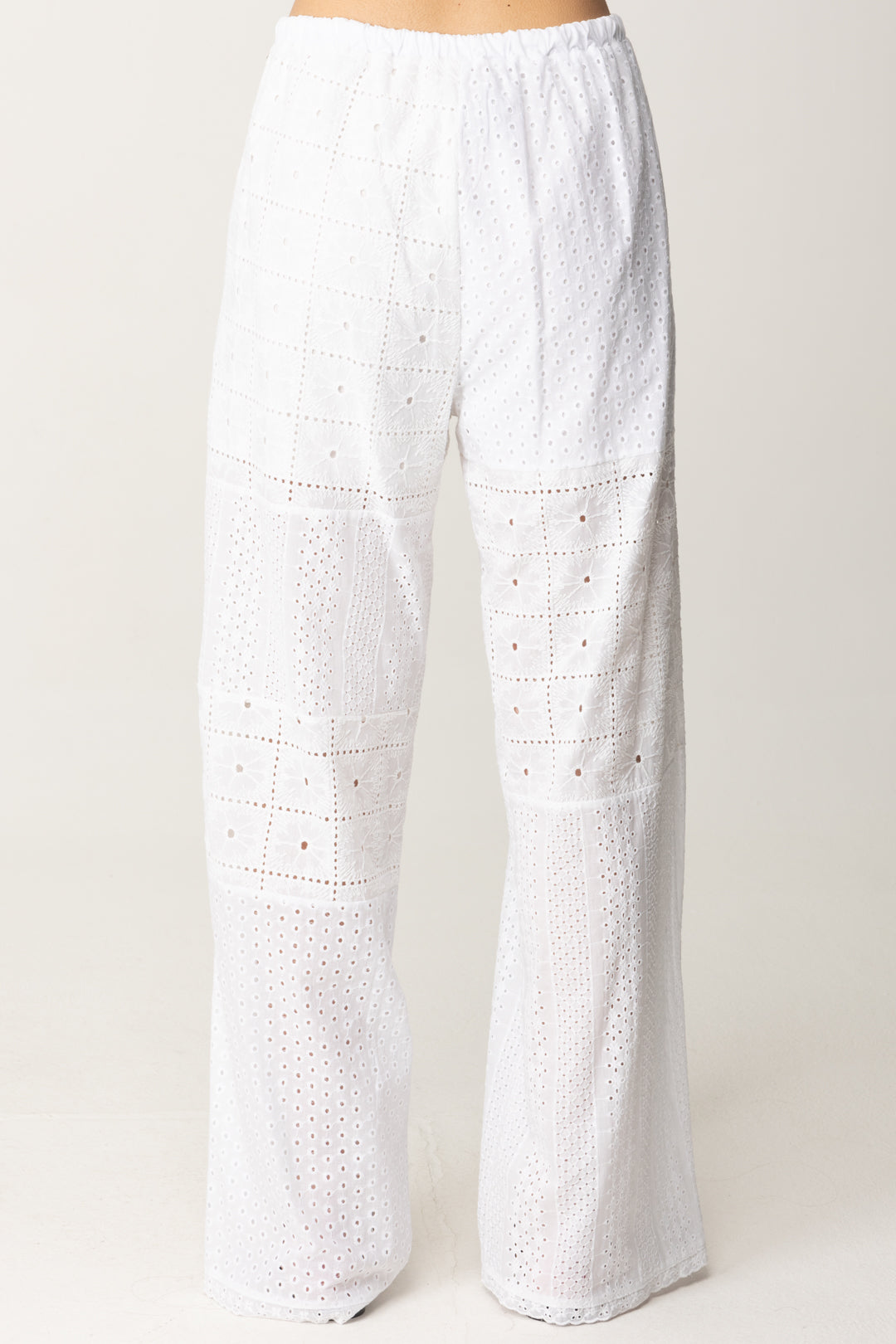 Pantalones de pierna ancha en sangallo mixto