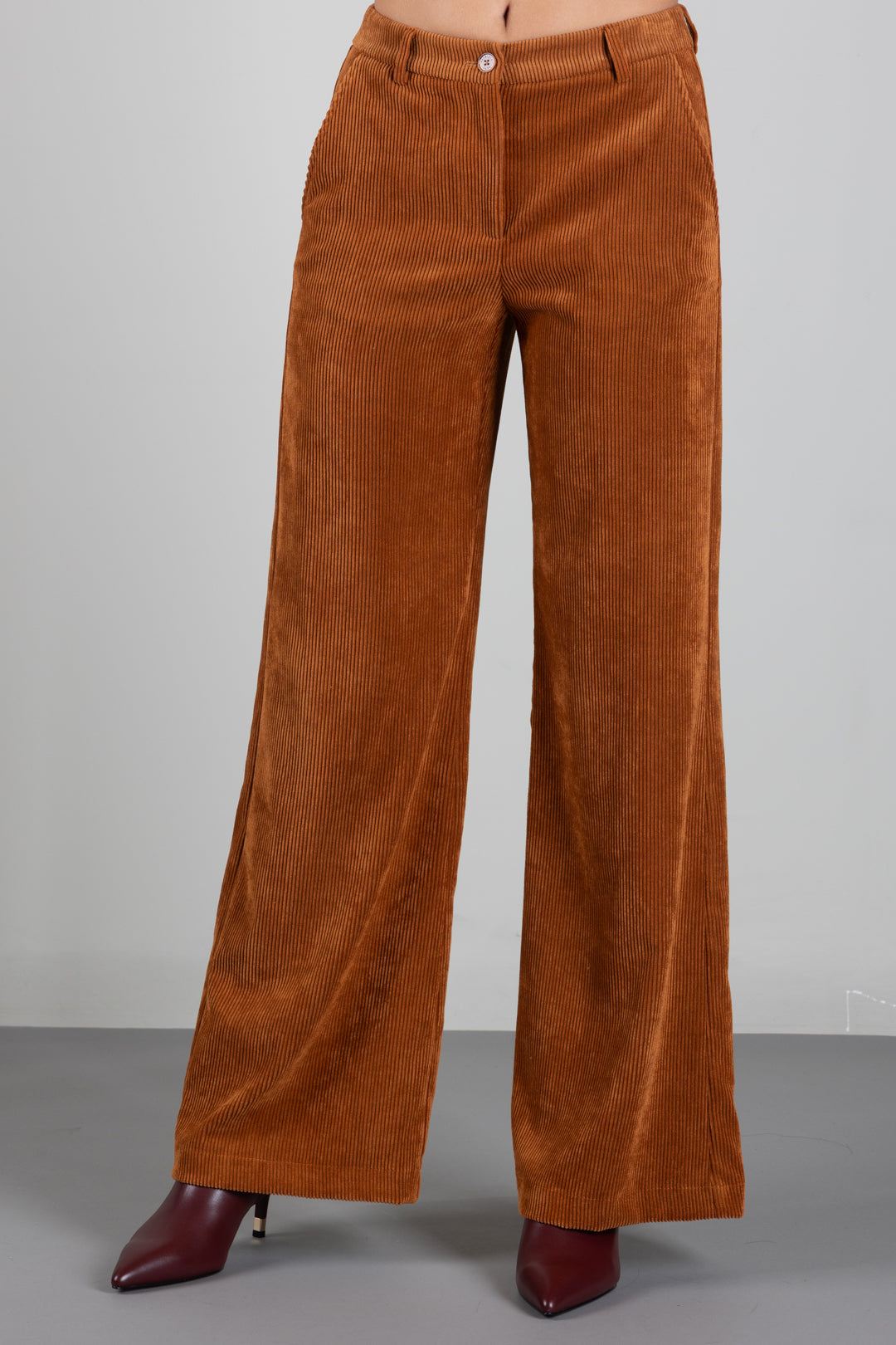 Patrizia Pepe Pantaloni Wide Leg In Velluto a Costine 2P0052 C0262 WARM CARAMEL