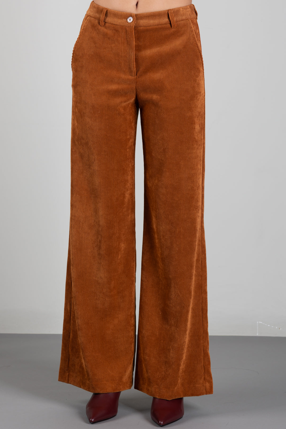 Patrizia Pepe Pantaloni Wide Leg In Velluto a Costine 2P0052 C0262 WARM CARAMEL
